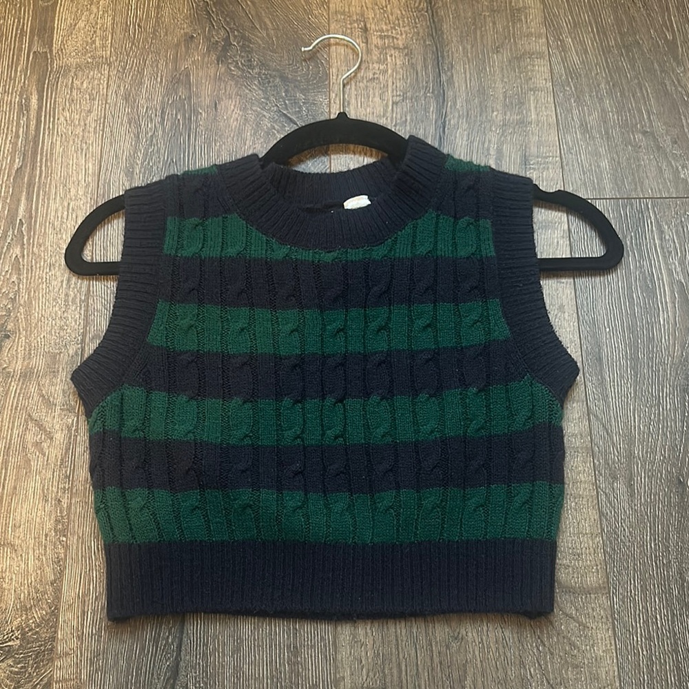 Navy and Green Striped Women's Sweater Vest